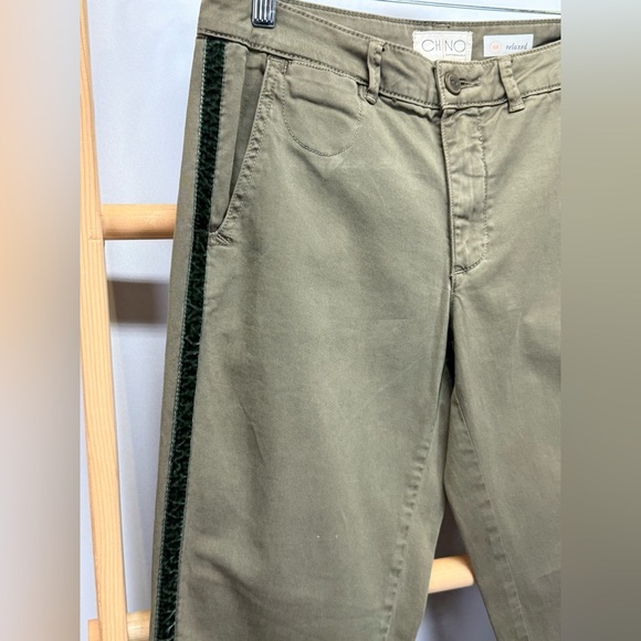 ANTHROPOLOGIE Olive Green w Black velvet stripe straight leg chinos size 28 - Picture 8 of 14